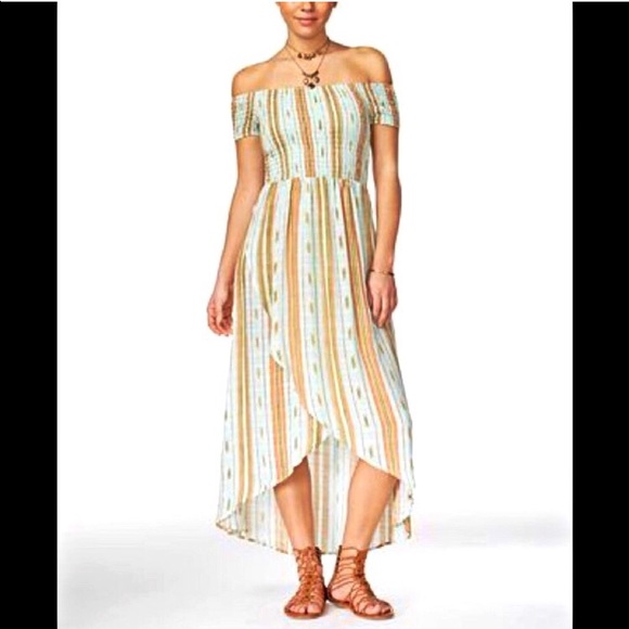 NWT Boho Stripe Mint Green Off Shoulder Maxi Dress - Picture 3 of 6